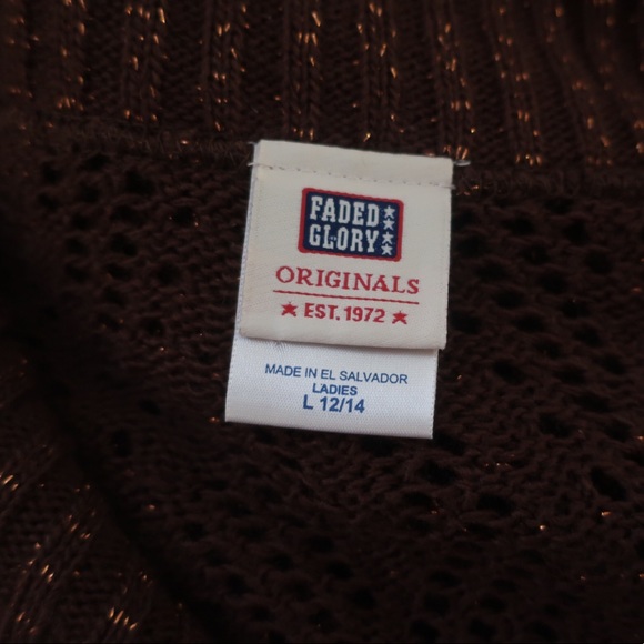 🖤 Faded Glory Vintage Shawl Collar Chocolate Brown Gold Shimmer Cardigan - Picture 4 of 4